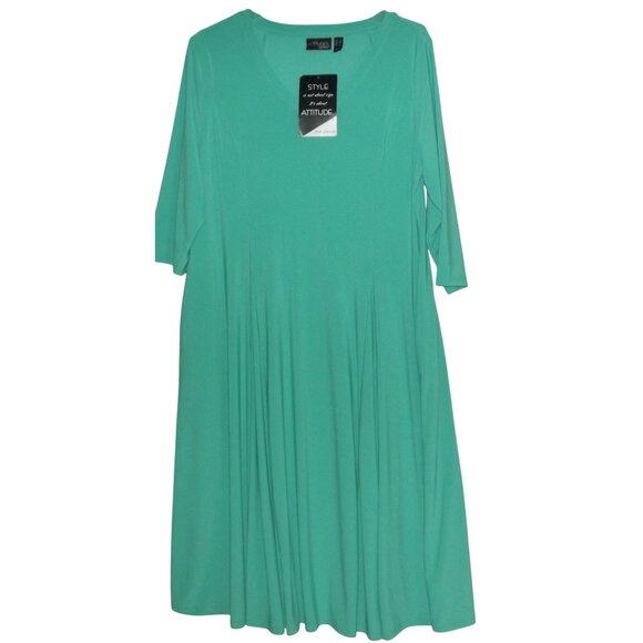 Attitudes By Renee Womens Dress Womens Plus 1X Teal Green Como Jersey Godet Midi - Picture 1 of 12